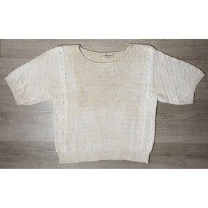 Vintage 80s Miramar Short Sleeve Knit Sweater Cream Off White Hand Made Medium